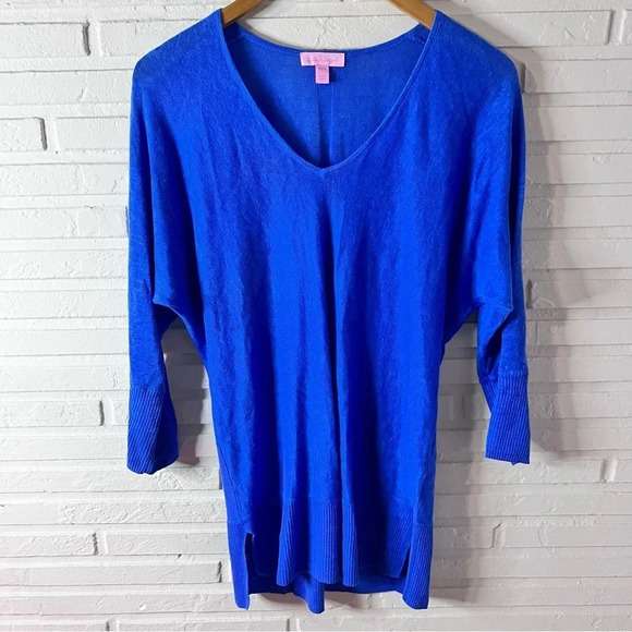 Lilly Pulitzer Sweaters - Lilly Pulitzer Oversized Blue V Neck Linen Sweater, Women’s Size Small